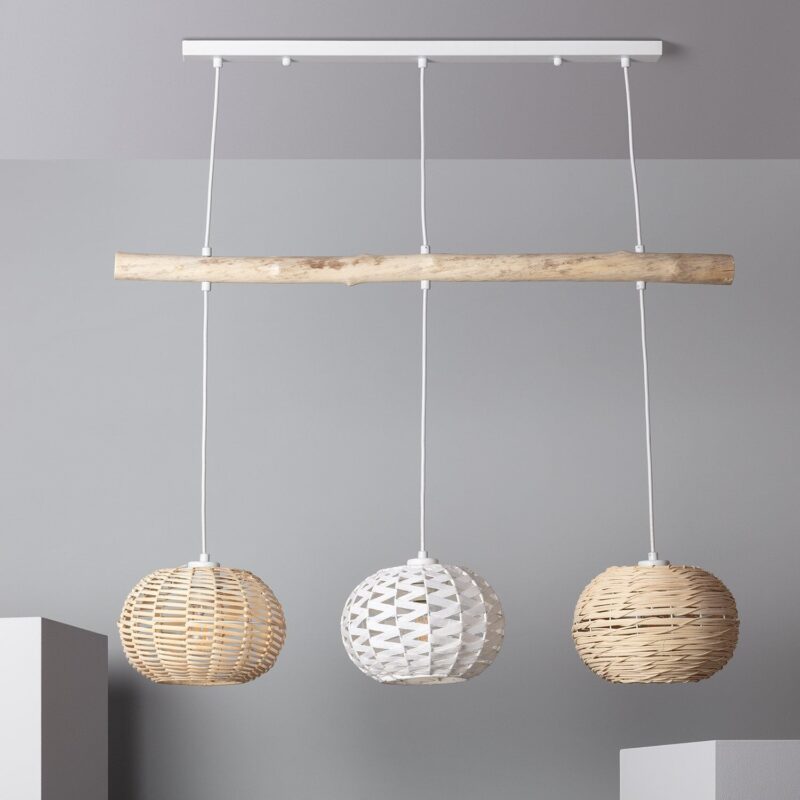 Suspension en Rotin à 3 Lampes
